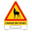 Photo : Panneau temporaire Chasse en cours Petite (700 mm) - PVC HDTC 6 mm - Classe 1 (T1) - Recto biche / Verso blanc