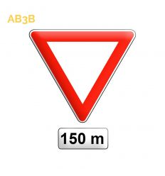 AB3b - Panneau de signalisation avancé de cédez le passage à 150 mètres