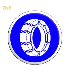 B26 - Panneau chaînes à neige obligatoire sur au moins 2 roues motrices