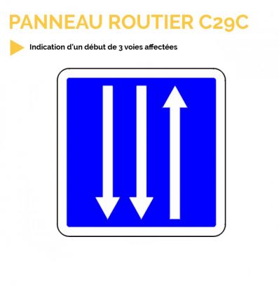 C29C - Panneau d'indication d'un début de 3 voies affectées