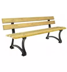 Banc public extérieur en pin et pieds en fonte