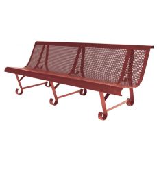 Banc public en tôle perforée trous ronds 3 pieds rouge
