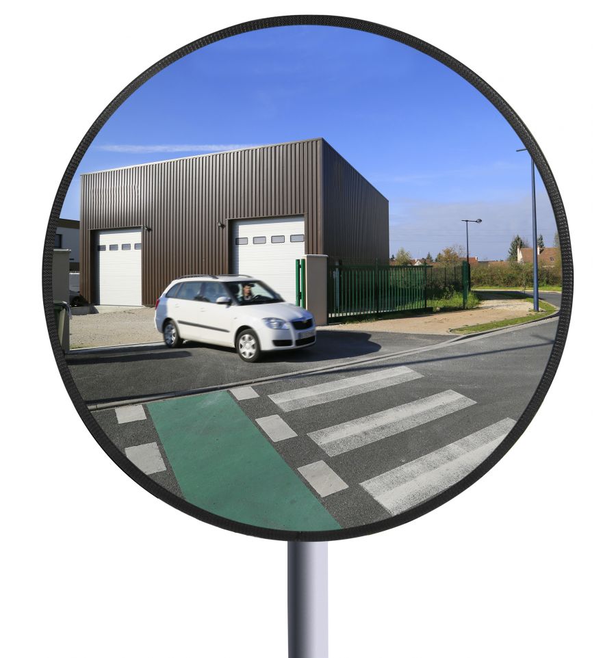 Miroir de route parabolique pour poteaux avec visière Ø 80 cm