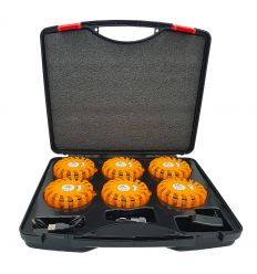 Valise de 6 Balises LED Magnétiques Rechargeables Orange