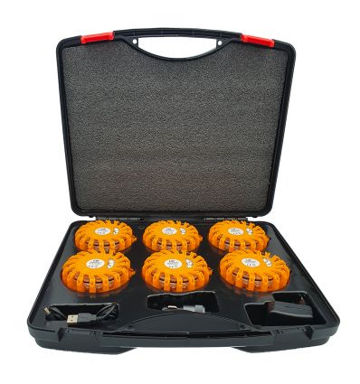 Valise de 6 Balises LED Magnétiques Rechargeables Oranges