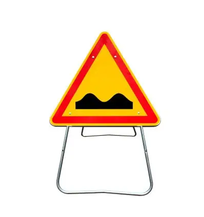AK2 - Panneau de Chantier Cassis ou Dos d'Âne en Acier sur Pied Dépendant