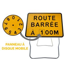KC1 - Panneau de Chantier Route Barrée avec Disque Mobile an Acier sur Pied Dépendant