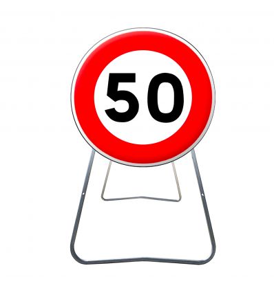 BK14 - Panneau de Chantier de Limitation de Vitesse à 50 km/h en Acier sur Pied Dépendant