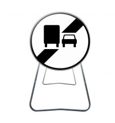 BK34A - Panneau de Chantier Fin d'Interdiction de Dépassement pour Camions en Acier sur Pied Dépendant
