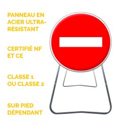 BK1 - Panneau de Chantier Temporaire Sens Interdit Tout Véhicule en Acier sur Pied Dépendant - Points forts