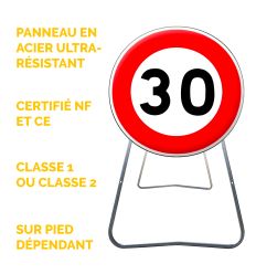 BK14 - Panneau de Chantier de Limitation de Vitesse à 30 km/h en Acier sur Pied Dépendant - Points forts