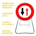 BK15 - Panneau de Chantier Cédez le Passage Circulation Sens Inverse en Acier sur Pied Dépendant