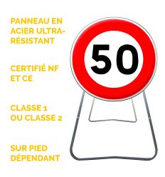 BK14 - Panneau de Chantier de Limitation de Vitesse à 50 km/h en Acier sur Pied Dépendant - Points forts