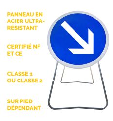 BK21A1 - Panneau de Chantier Contournement par la Droite en Acier sur Pied Dépendant - Points forts
