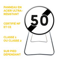 BK33 - Panneau de Chantier Fin de Limitation de Vitesse en Acier sur Pied Dépendant - Points forts
