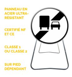 BK34A - Panneau de Chantier Fin d'Interdiction de Dépassement pour Camions en Acier sur Pied Dépendant - Points forts