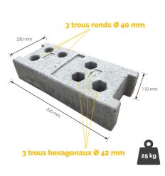 Socle Béton pour Clôture de Chantier de type barriere heras - Dimensions et poids