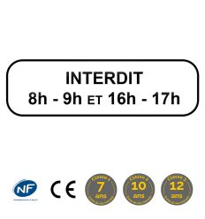 M6f - Panonceau stationnement interdit avec horaires : normes et classes