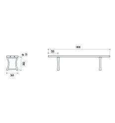 Schéma avec dimensions de la banquette 3 lames en bois exotique