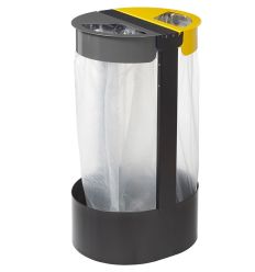 Poubelle en acier tri selectif grise et jaune