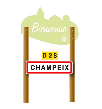 Totem d'entrée de ville en bois avec plaque de couleur verte