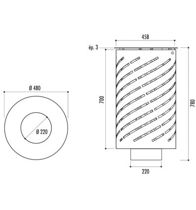 Schéma Poubelle en acier façade rayures en spirale