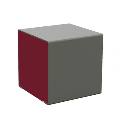 Tabouret cube d'extérieur en acier bicolore rouge pourpre et gris aluminium