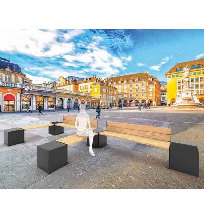 Mobilier urbain combinaison banc + banquette + cube