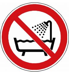 Panneau Ne pas utiliser ce dispositif dans une baignoire, une douche ou dans un réservoir rempli d’eau - P026