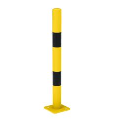 Poteau de protection jaune et noir en acier pour assurer une signalisation efficace des dangers, diamètre 90 mm