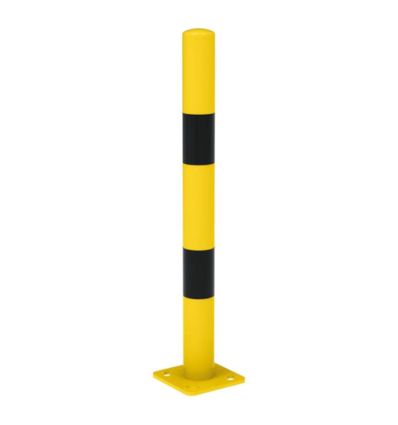 Poteau de protection jaune et noir en acier pour assurer une signalisation efficace des dangers, diamètre 90 mm