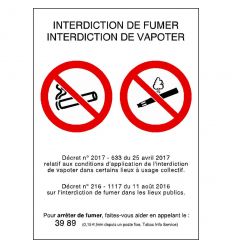 Panneau Interdiction de fumer et vapoter