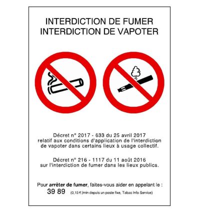Affiche interdiction de fumer et vapoter
