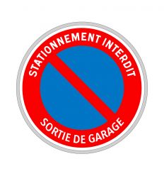 Panneau stationnement interdit sortie de garage (B6a1 avec texte)