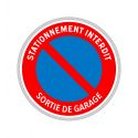 Panneau stationnement interdit sortie de garage (B6a1 avec texte)