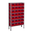 Photo : Rayonnage bac à bec grand volume Rouge signalisation RAL 3020 - Fixe 28 x 10 L
