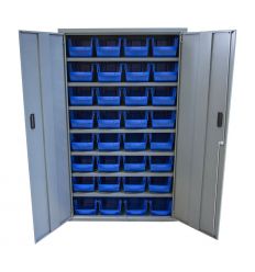 Armoire 7 tablettes - 32 x 10 L bacs à bec bleus avec portes
