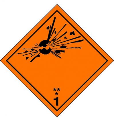 Étiquette matières et objets comportant un risque d'explosion en masse Classe 1