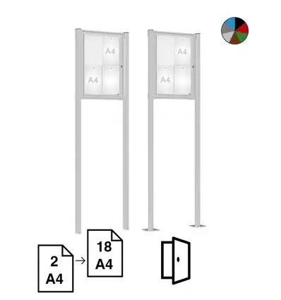 Vitrine d'affichage 4 A4 sur pieds fixation par scellement direct