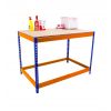 Table d'atelier utilisée 1 plateau couleur bleu / orange