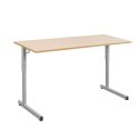 Photo : Table scolaire réglable en hauteur 2 places Gris - RAL 9006 - Plateau mélaminé et chant polypropylène