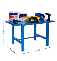 Établi métallique bleu avec dimensions