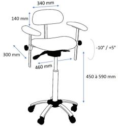 Dimension siège assis-debout hauteur réglable de 450 à 590 mm