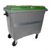 Conteneur poubelle 660 litres couvercle vert avec barre ventrale
