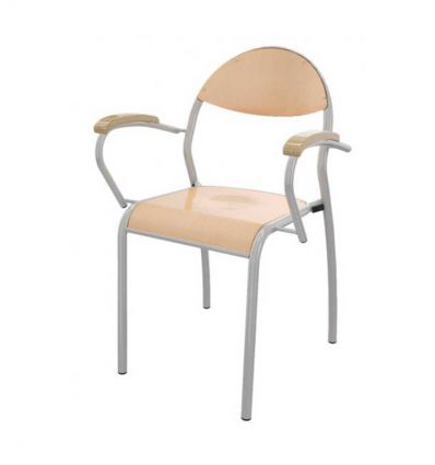 Chaise de professeur grise avec accoudoirs en hêtre massif