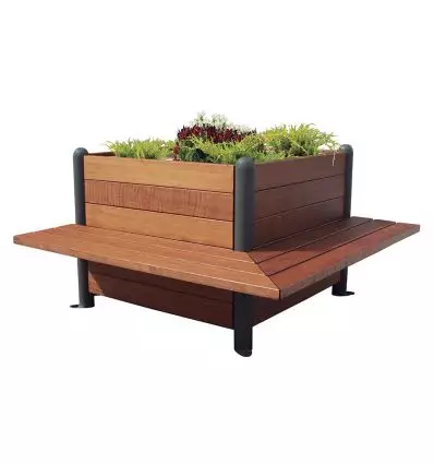 Banc jardinière Carré en Bois et Acier 2 bancs