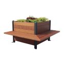 Photo : Banc Jardinière Carré en Bois et Acier Bois Tropical - 135 x 135 x 78 cm - 2 côtés