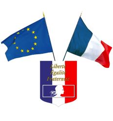 écusson classique et drapeaux
