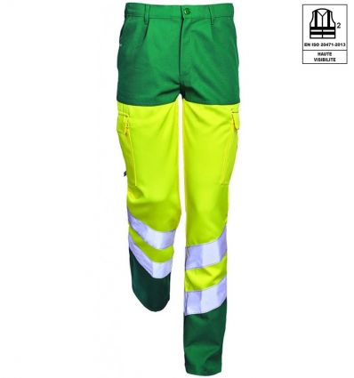 Pantalon de travail Haute Visibilité classe 2 couleur jaune / vert