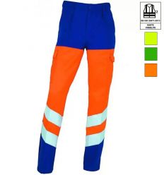 Pantalon Haute Visibilité classe 2 couleur orange / bleu